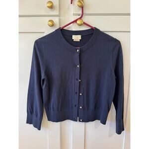 Kate Spade Navy Rhinestone Button Navy Blue Cropped Sweater Normcore Size S